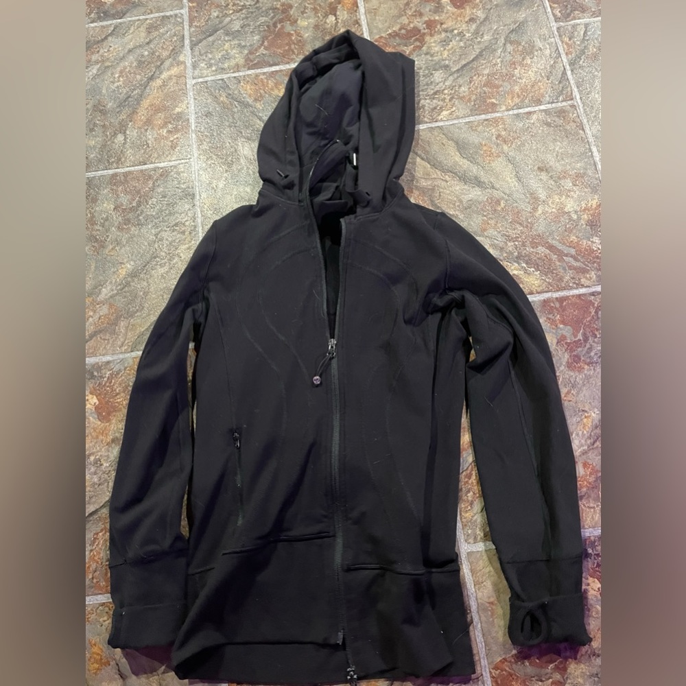 size 6 black lululemon full zip scuba hoodie!